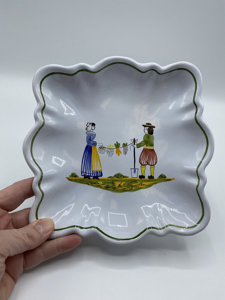 Quimper Pottery France Square Wall 7.5” Plate “Bluff Gardens” Signed and Numbered /ro