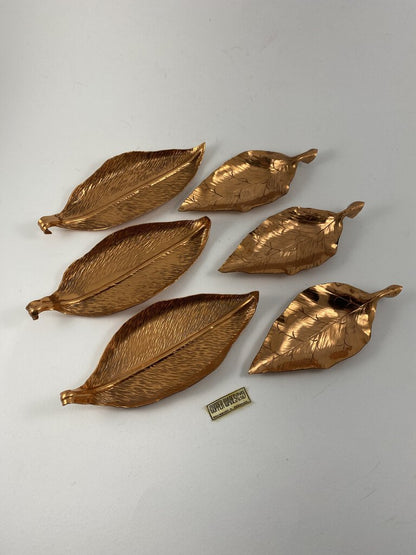 Charming set of 6 Copper Wares Ltd. Copper Leaves Personal Size Serving Trays /ro