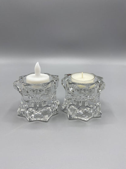 Mikasa Lead Crystal Sparkling Star Votive or Candlestick Holder Set of 2 /roh