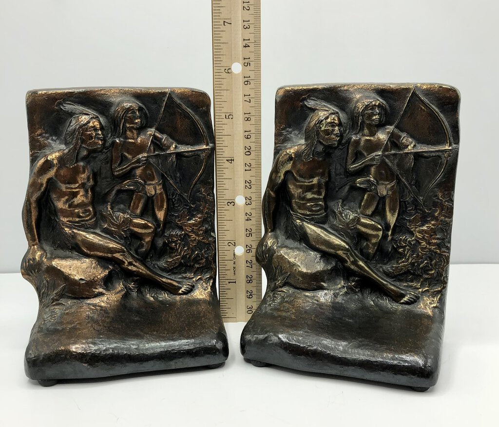 Reproduction Cast Metal Native American Indian w/ Son Bookends /b