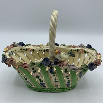Vintage Capodimonte Porcelain Basket with Bird /hg