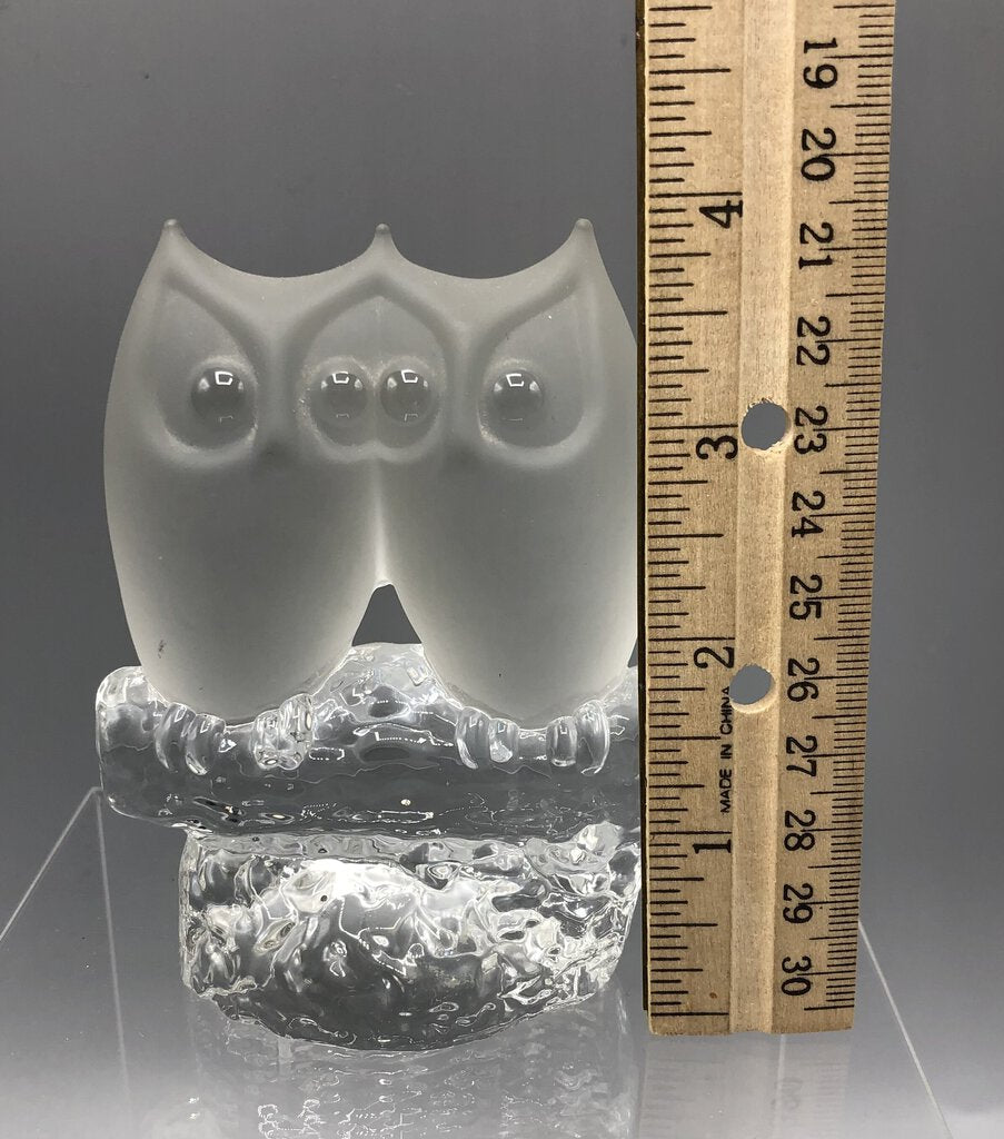 Clear & Frosted Glass Owls on Branch Figurine /b