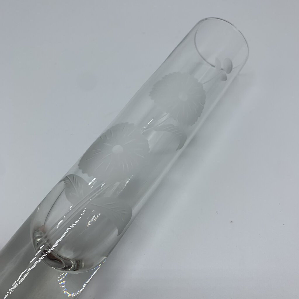 Vintage Hand-Blown Glass Etched Bud Vase /hg