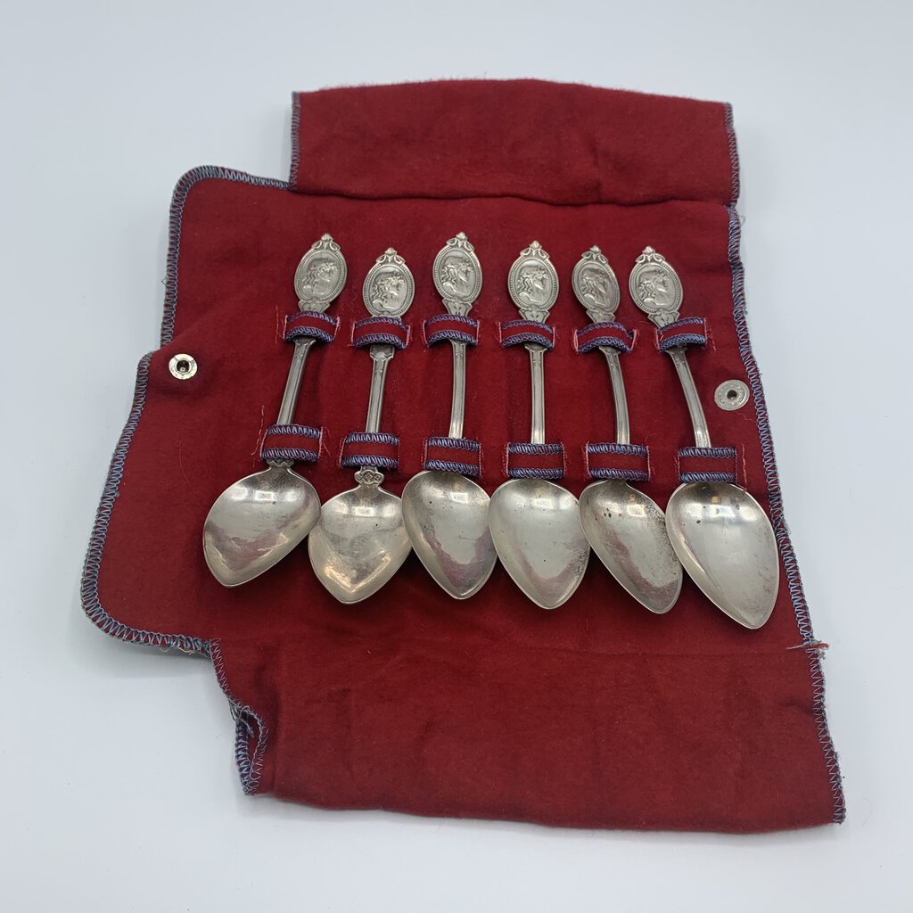 Antique Hotchkiss & Schreuder Medallion 6” Coin Silver Spoons Set/6, C.S. Ball /hg