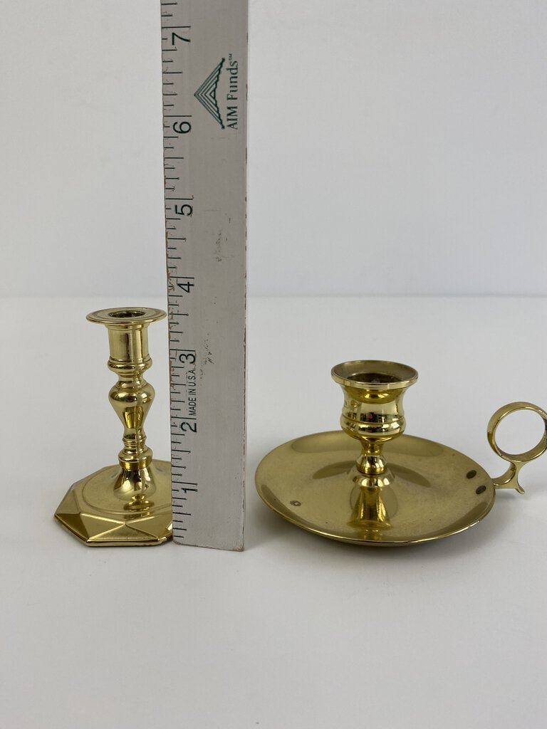 Baldwin set of 2 Brass Candlestick Holders Chamberstick 3.5” and