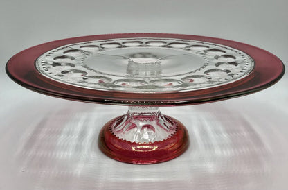 Tiffin Franciscan Kings Crown Cranberry Flashed 12” Cake Plate Stand /b