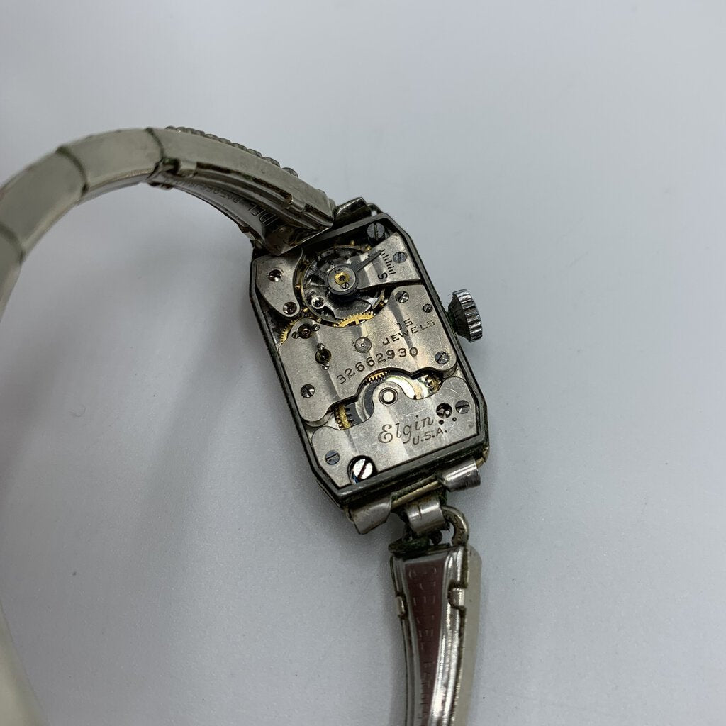 Antique Elgin Art Deco-Era Diamond and Sapphire Wrist Watch /hg