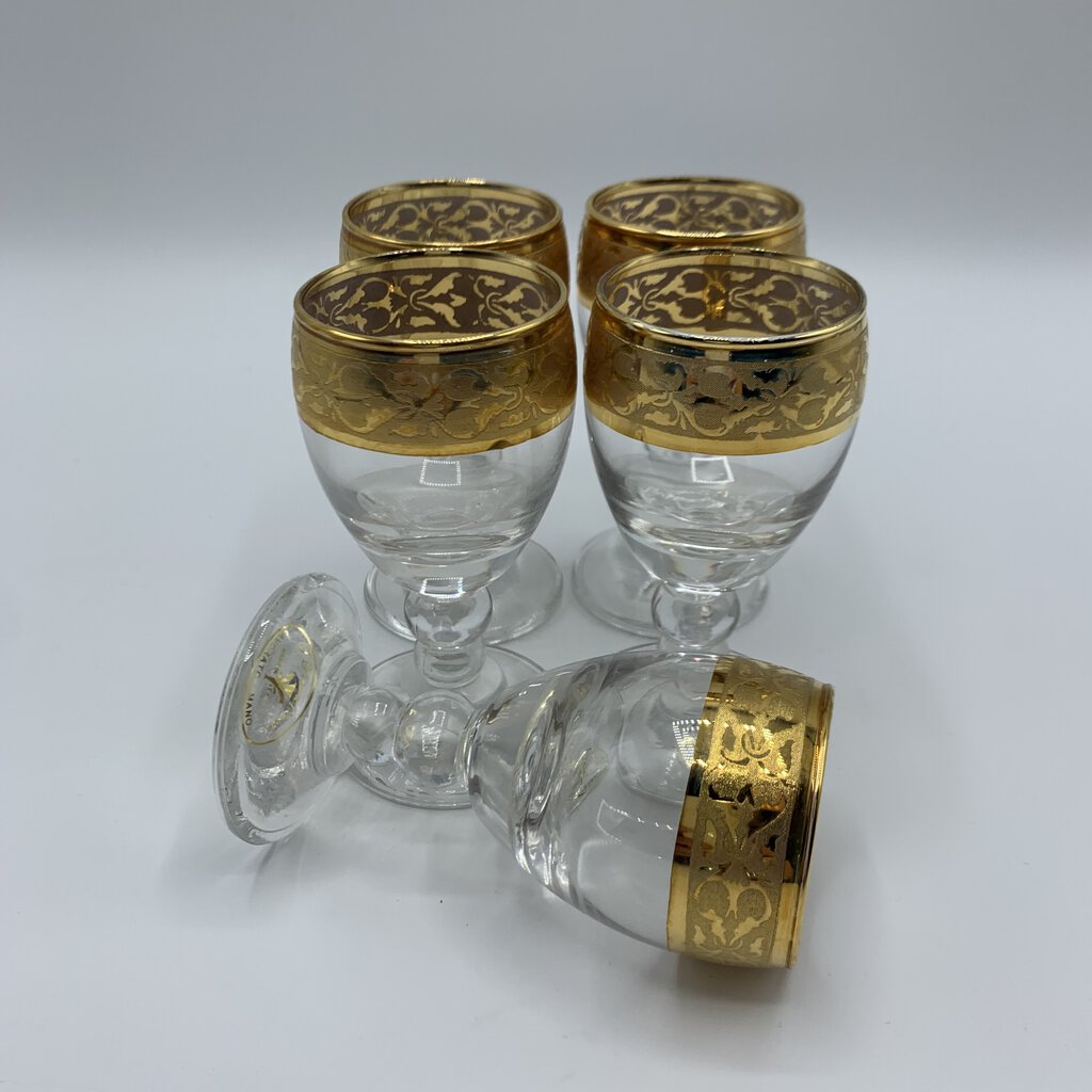 J Preziosi Gold Gilded Cordial Glasses Set of 5 /hg