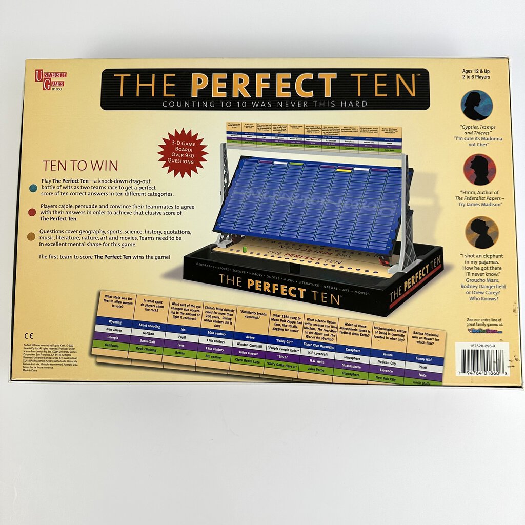 The Perfect Ten By University Games Trivia Board Game Complete 2003 /cb