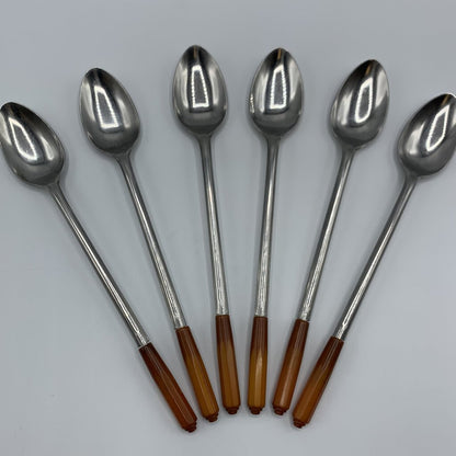 Vintage Valley Forge Two-Toned Butterscotch Bakelite and Stainless Ice Tea/Soda Spoons Set of 6 /hg