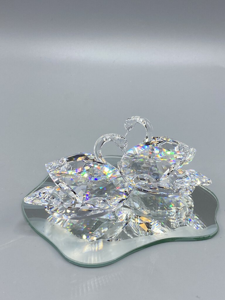 Swarovski Crystal Set of Two Matching Swans on Mirror Pond /roh
