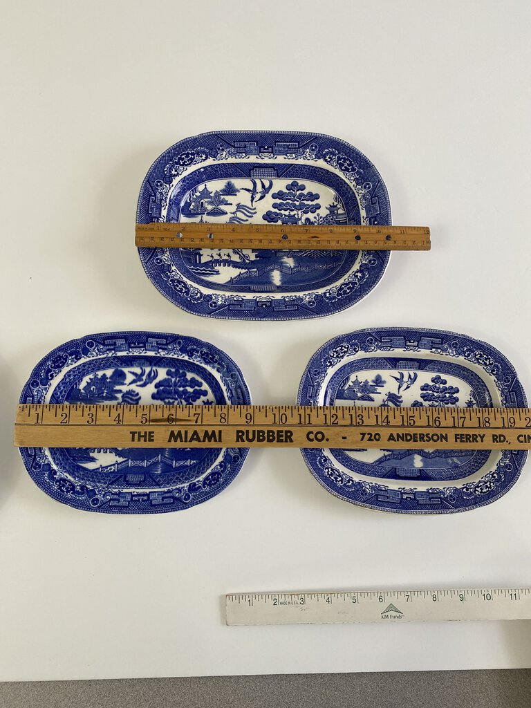 Antique Blue Willow set of 5 Serving Pieces 3 - Wedgwood 2-Allertons All made in England /rb