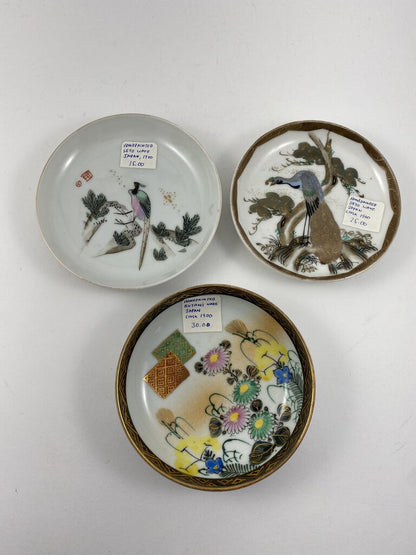 Set of 3 Antique Hand Painted Japan 5” Diameter Bowls Seto and Kutani Ware /ro
