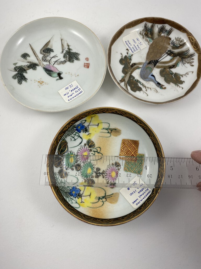 Set of 3 Antique Hand Painted Japan 5” Diameter Bowls Seto and Kutani Ware /ro