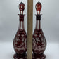 Pair of Antique Egermann Ruby Red Bohemian Glass Decanters /hg