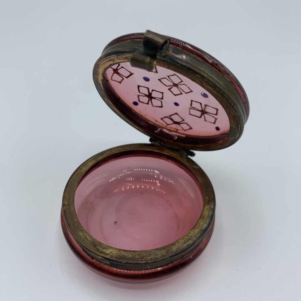 Antique Victorian Cranberry Glass Pill Box /hg