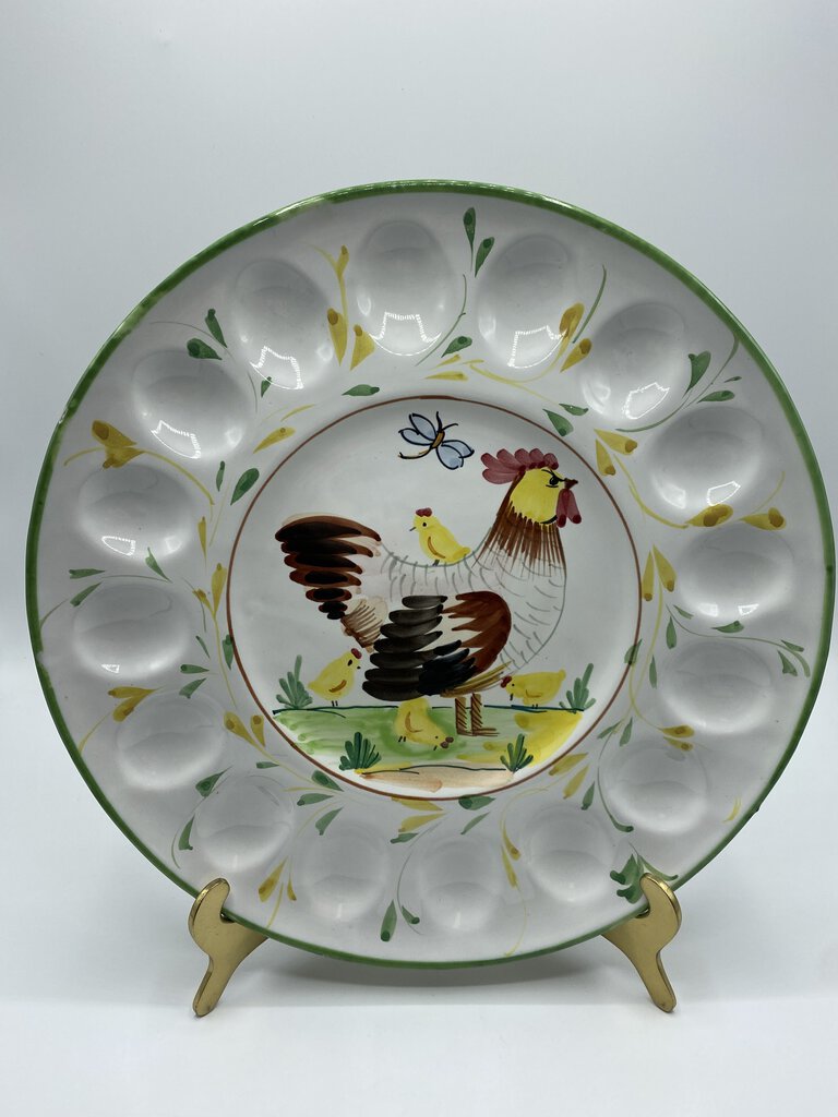 Italian Hand Painted Deviled Egg 12”Platter Decorated with Chickens /rb
