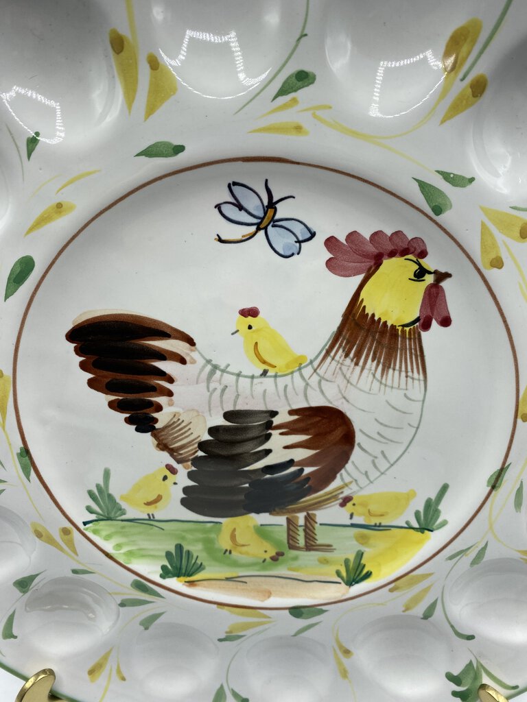 Italian Hand Painted Deviled Egg 12”Platter Decorated with Chickens /rb