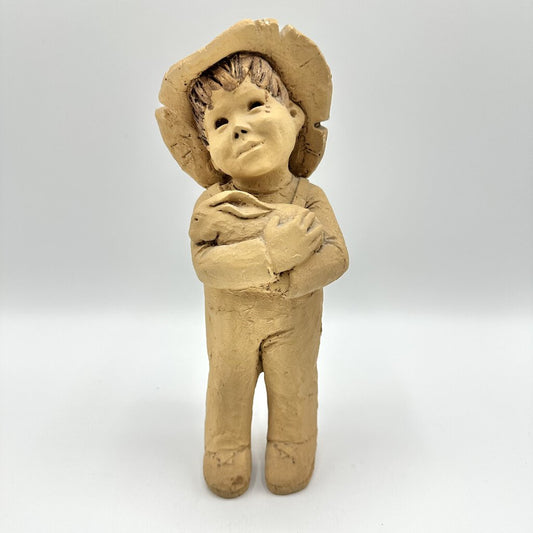 Vintage Lee Bortin Originals Chicago Clay Figurine Good Bunny Boy With Rabbit Signed /cb