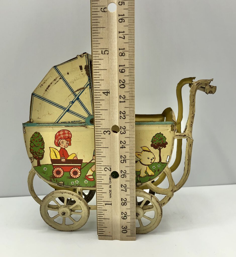 Antique Ges Gesch Tin Lithograph Toy Baby Pram/ Stroller /b