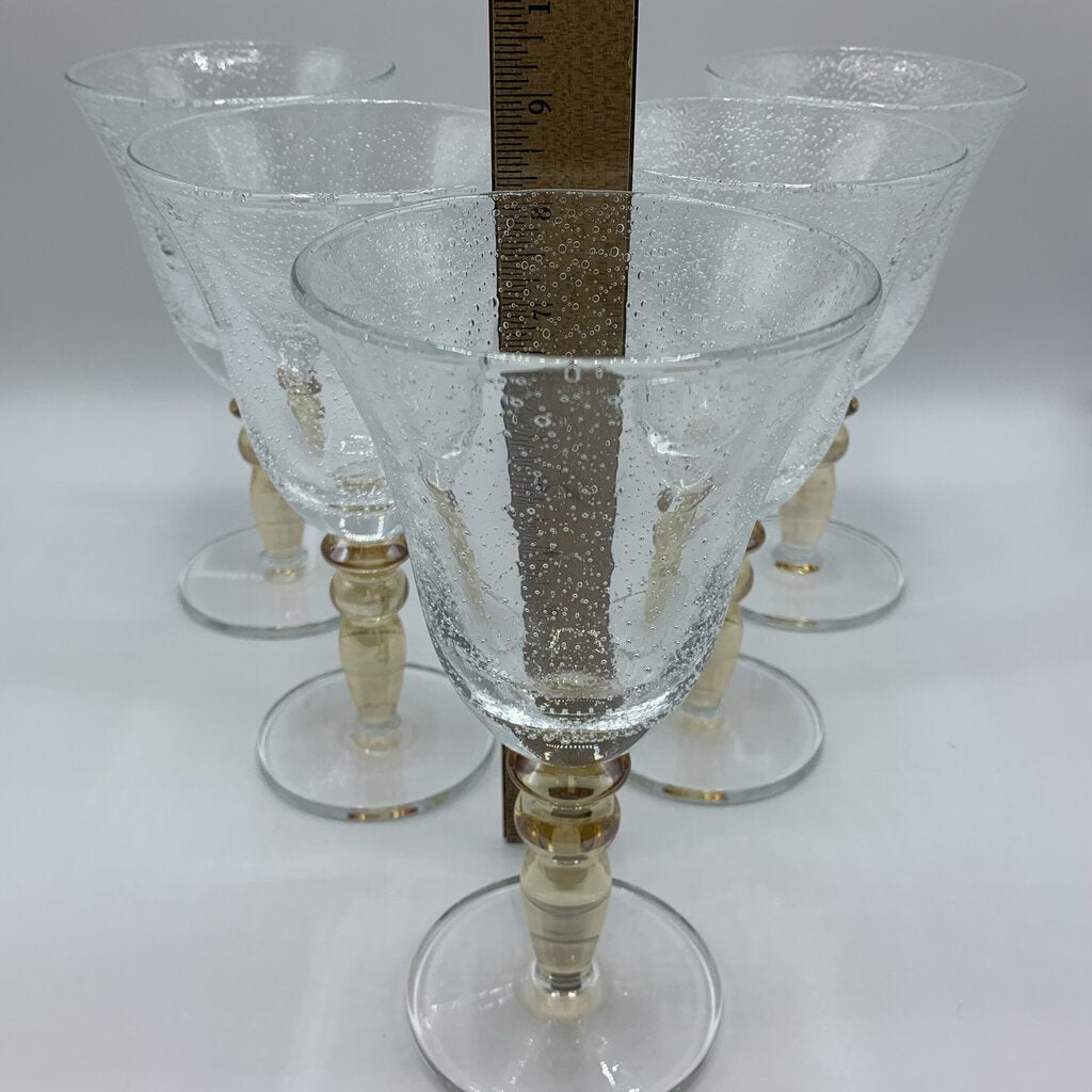 Pottery Barn Seeded Glass Water Goblets with Amber Stems Set of 6 /hg