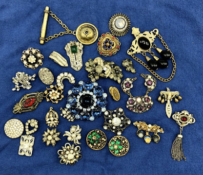 Lot of Vintage & Antique Rhinestone Jewelry for Craft or Repairs /b