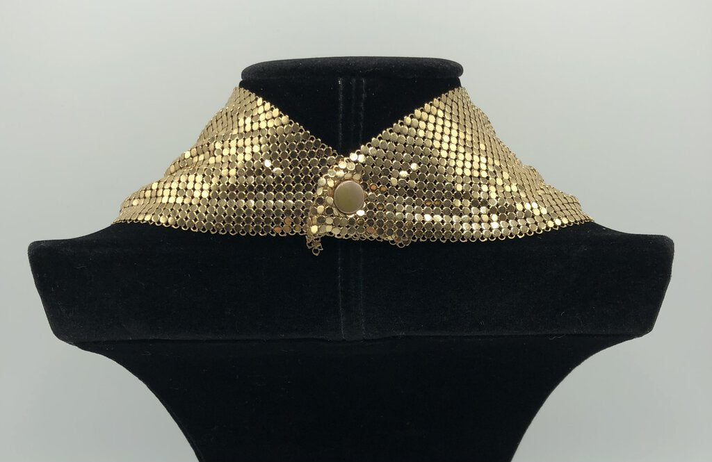 1960s-1970s Gold Mesh Chain Mail Scarf Bandana Necklace /b