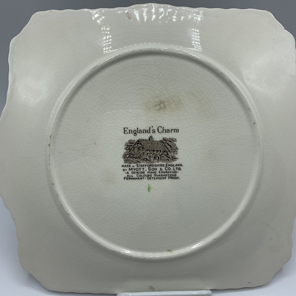 Vintage Myott, Son & Company “England’s Charm” Transferware Cake Plate /hg