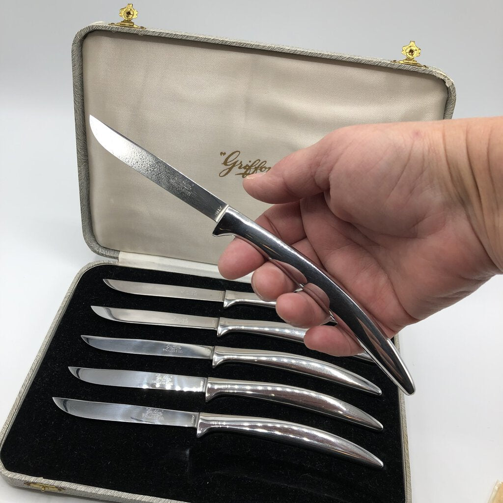 Vtg Set Griffon Italy Stainless Steak Knives w/ Case /b