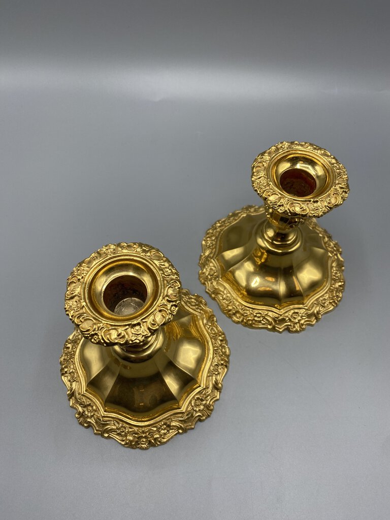 Vintage Set of 2 International Silver Co.Countess Gold Toned 4.5” Candlestick Holders /rb