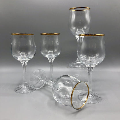 Vintage Bohemia Crystal “Geneve” Wine Goblet w/ 14K Rim Set of 5. /b