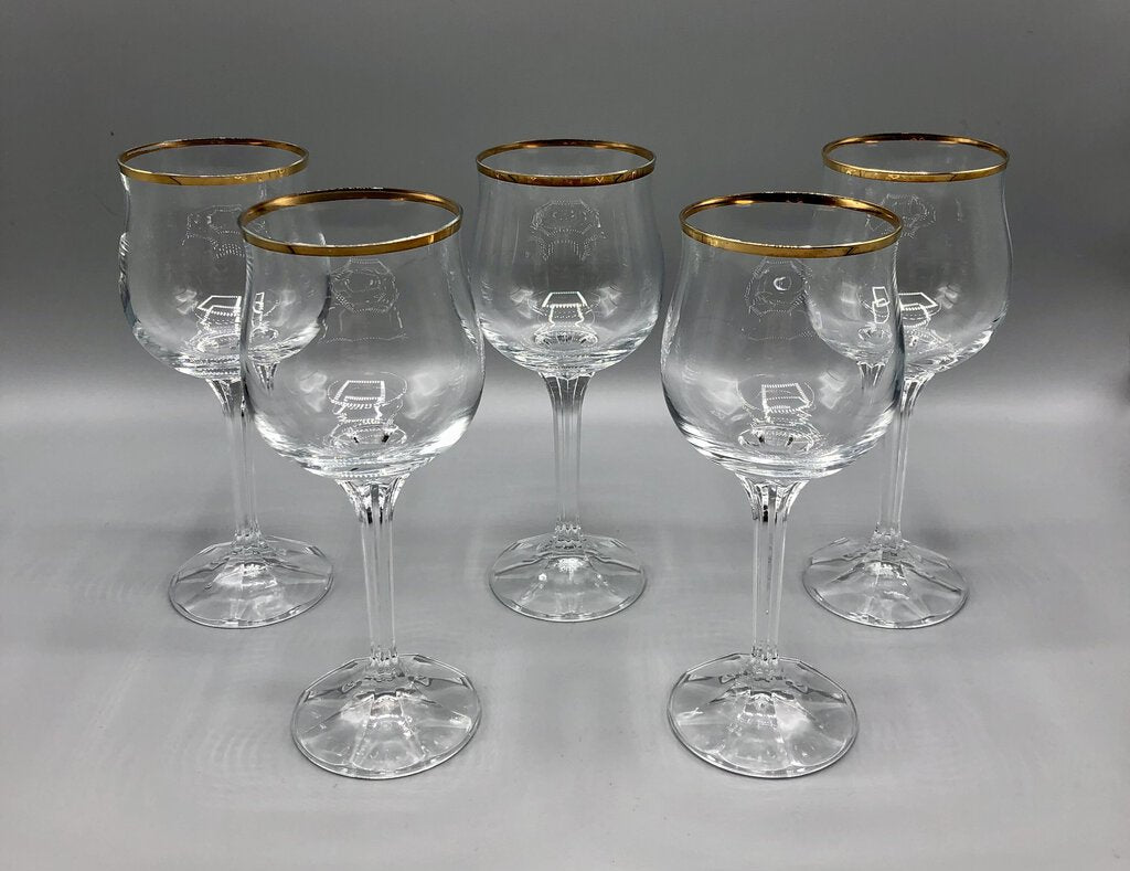 Vintage Bohemia Crystal “Geneve” Wine Goblet w/ 14K Rim Set of 5. /b