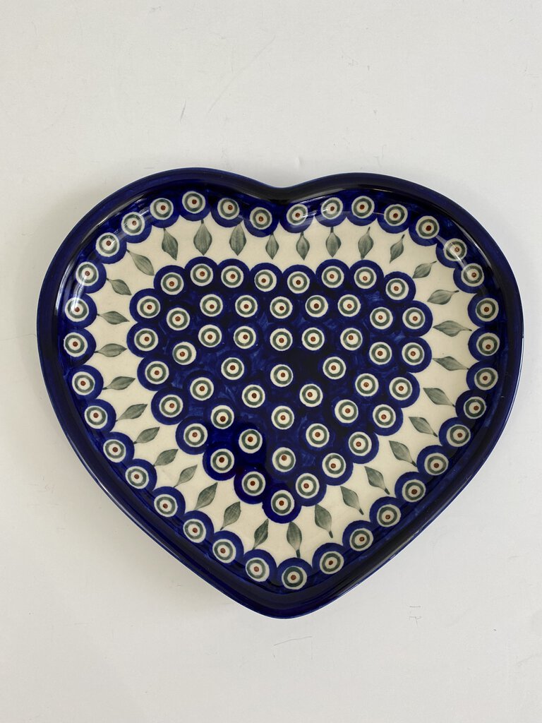 Boleslawiec Pottery made in Poland Heart Shape Platter Navy /rb