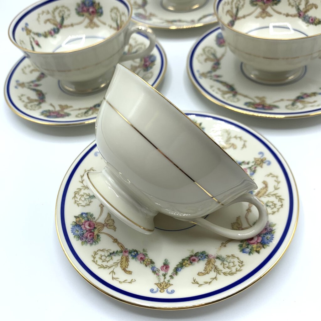 Antique Haas & Czjzek “La Boheme Blue” Teacup and Saucer Set of 4 /hg