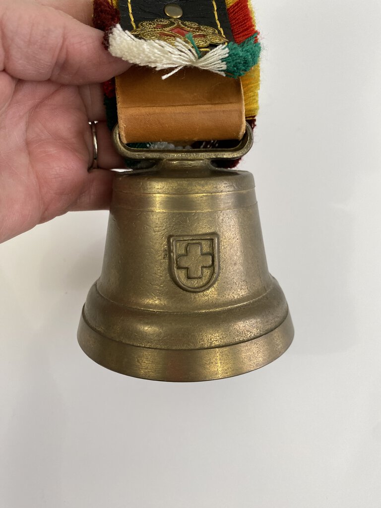 Vintage Swiss Brass Cow/Goat Bell on Fringed Leather Strap /ro