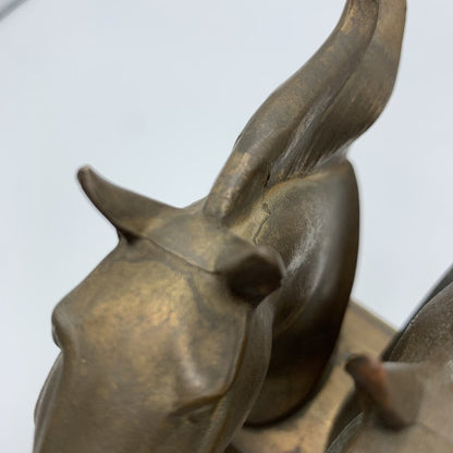 Vintage Bronze Frankart Double Horse Head Bookends (HG)