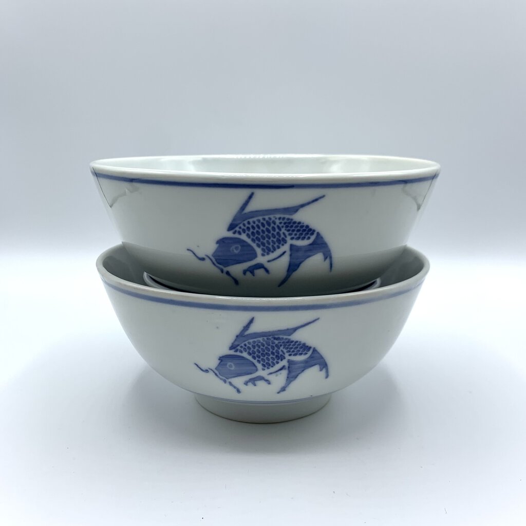 Vintage Chinese Porcelain Koi Fish Noodle/Rice Bowls Set/2 /hg