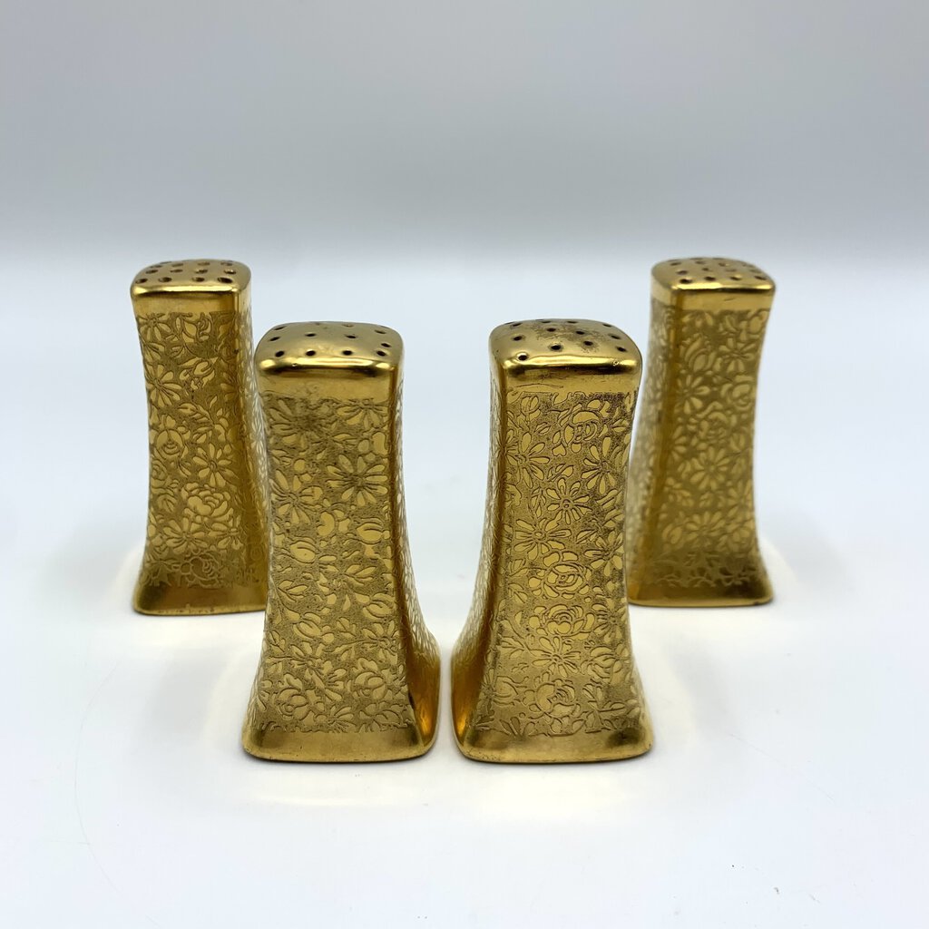 Vintage Gold Encrusted Pickard-Style Salt and Pepper Shakers, 2 Sets /hg