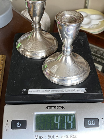 Duchin Creations Weighted Sterling Silver 4” Candlestick Holders 414 GRAMS /ro