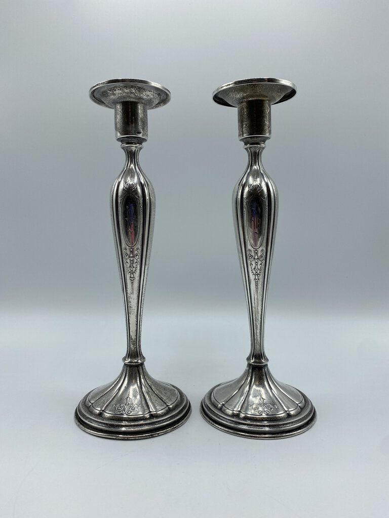 Victorian Sterling Silver 9” tall Candlestick Holders 454 gram /ro