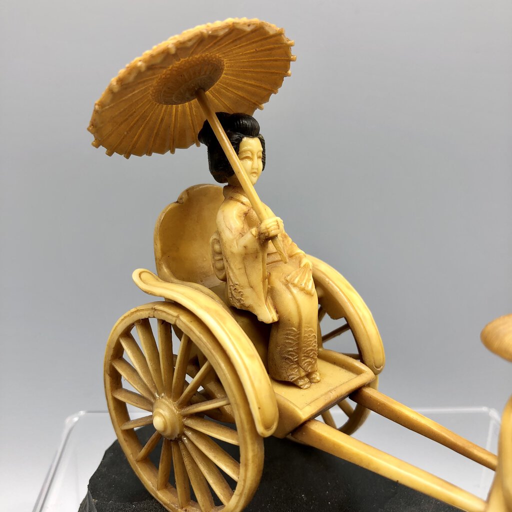 Vintage Celluloid Geisha in Rickshaw Figurine /b