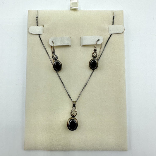 Vintage Coldwater Creek Sterling Silver & Garnet Necklace & Earring Box Set /cb