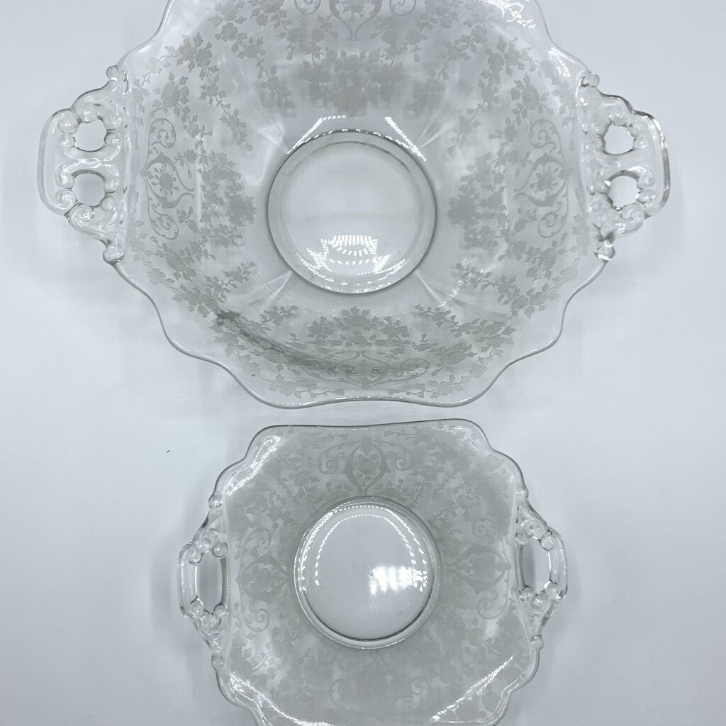 Vintage Cambridge Glass “Diane” Etch Handled Bowls Set of 2 /hg