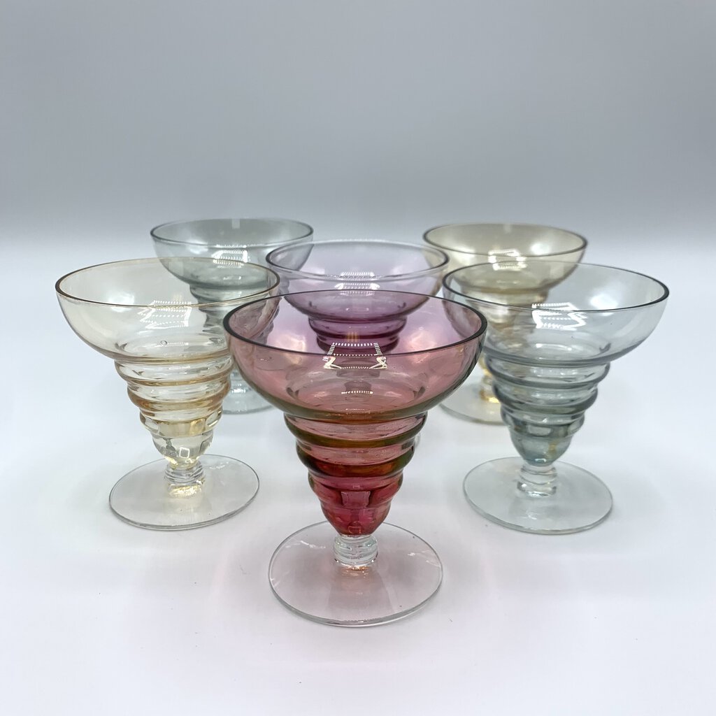 Vintage Dunbar-style Multicolor Iridescent Cordial Glasses Set of 6 /hg