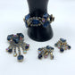 Vintage Midnight Blue Rhinestone Brooch, Bracelet, and Earrings Set /hg