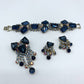 Vintage Midnight Blue Rhinestone Brooch, Bracelet, and Earrings Set /hg