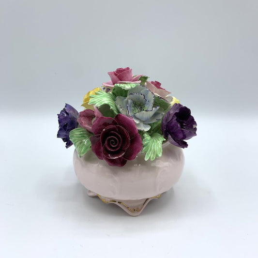 Vintage Floral Staffordshire Fine Bone China Flowers in Vase /hg