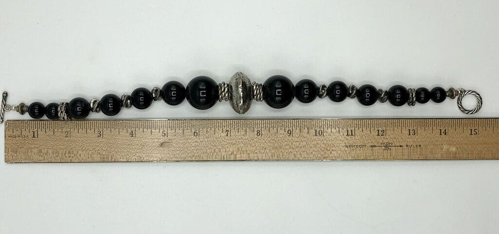 Vintage Artisan Made Chunky Black Acrylic Bead Choker Necklace /b
