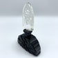 Vintage Black Cut Crystal Perfume Bottle with Etched Glass Stopper /hg