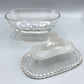 Antique EAPG Gillander & Sons Frosted Lion Oval Covered Compote Dish /hg